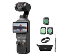 DJI Osmo Pocket 4 Combo Essential, fotocamera stabilizzata tascabile per vlog, CMOS da 1″ e 4K/240fps, 107 GB di memoria integrata (Set di 3 filtri)