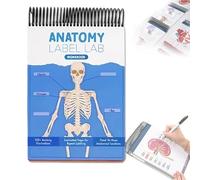 DJMAW Quaderno di Lavoro di Laboratorio con Etichette di Anatomia, Oltre 100 Pagine a Colori cancellabili a Secco, Illustrazioni interattive di Anatomia per Studenti di Medicina, Medici, Infermieri