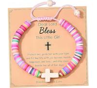 DJMYJT Regali Prima Comunione Bracciale, Regali Comunione Bambina, Regalo Prima Comunione Bambina, Braccialetto Regolabile di Pietre Naturali e Croce per Regalo (A)