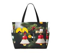 DJNGN Ampia borsa da spiaggia spaziosa con stampa di albero di Natale e campane, versatile e anti-sabbia, adatta a tutte le tue esigenze.