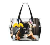 DJNGN Ampia borsa da spiaggia spaziosa con stampa di bulldog francese, versatile e anti-sabbia, adatta a tutte le tue esigenze.