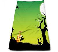 DJNGN Asciugamani di Halloween, asciugamani per il bagno, streghe che ballano volando all'orrore di ottobre, asciugamani per il viso per la cucina, asciugamano bianco, verde nero 27x16 pollici