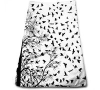 DJNGN Asciugamani in Bianco e Nero, Rami di Albero Uccelli in Volo Vita le, Asciugamani Ultra Morbidi e Altamente Assorbenti per Bagno, Palestra, a, Hotel, Spa, Nero Bianco 27x16 Pollici