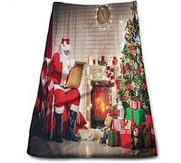 DJNGN Asciugamano stampato per mano/piscina/bagno Babbo Natale, Babbo Natale che legge una lettera, Strofinaccio da cucina, Asciugatura rapida, Morbido, Assorbente e leggero, Rosso 15 x 27 pollici
