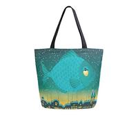 DJNGN Big Fish Flies Through The Borsa in tela Borsa per la spesa riutilizzabile Borsa per il trasporto con manici