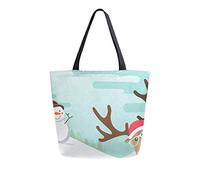 DJNGN Borsa a tracolla in tela con naso rosso e pupazzo di neve con renne Borse per la spesa riutilizzabili Borsa per il trasporto con manici