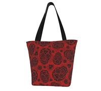 DJNGN Borsa a tracolla in tela extra large con teschi di zucchero rossi e neri Borsa con manico per palestra, spiaggia, week-end, viaggio, riutilizzabile, spesa