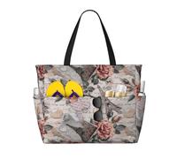DJNGN Borsa da spiaggia capiente con stampa floreale di Parigi e Torre Eiffel, impermeabile, resistente alla sabbia e leggera.