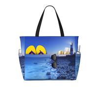 DJNGN Borsa da spiaggia con stampa faro Seaside, grande capacità, impermeabile, resistente alla sabbia e leggera.