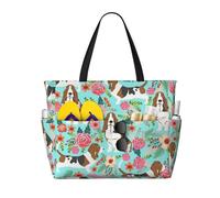DJNGN Borsa da spiaggia con stampa floreale di un dolce Basset Hound, capiente, da viaggio, impermeabile, resistente alla sabbia e leggera.