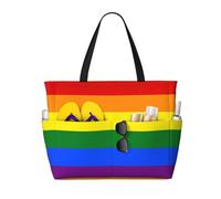 DJNGN Borsa da spiaggia pieghevole di grandi dimensioni, resistente all'acqua, con bandiera arcobaleno LGBT e simbolo del Gay Pride, ideale per viaggi, palestra e campeggio.