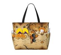 DJNGN Borsa da spiaggia spaziosa con stampa astratta della mappa del mondo, versatile e anti-sabbia, adatta a tutte le tue esigenze, nera.