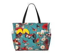 DJNGN Borsa da spiaggia spaziosa con stampa di galline che volano tra i fiori, versatile e anti-sabbia, adatta a tutte le tue esigenze.