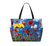 DJNGN Borsa da spiaggia spaziosa con stampa di papaveri su cielo azzurro, versatile e anti-sabbia, adatta a tutte le tue esigenze.