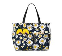 DJNGN Borsa da spiaggia spaziosa con stampa floreale a margherite, versatile e anti-sabbia, adatta a tutte le tue esigenze, nera.