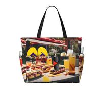DJNGN Borsa da spiaggia spaziosa con stampa Hot Dogs e Limonata, versatile e anti-sabbia, adatta a tutte le tue esigenze, nera.