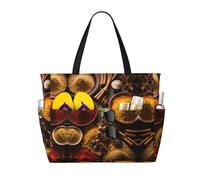 DJNGN Borsa da spiaggia spaziosa da viaggio con stampa di spezie e condimenti, borsa da spiaggia versatile anti-sabbia, per tutte le tue esigenze, nera