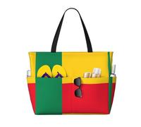 DJNGN Borsa da spiaggia/viaggio capiente con bandiera del Benin - Ideale per le vacanze, borsa in tela riutilizzabile per campeggio, spesa, traslochi, nera, taglia unica