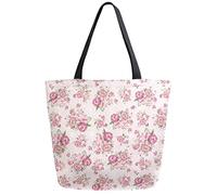 DJNGN Borsa della spesa riutilizzabile per la spesa riutilizzabile a pois con fiore rosa rosa Borsa in tela Borsa a tracolla lavabile grande pieghevole per donna