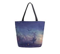 DJNGN Borsa in tela Borsa per il trasporto del castello di Halloween casual per lo shopping viaggio riutilizzabili