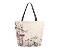 DJNGN Borsa per la spesa in tela con vista sulla città vecchia e caffè di strada Borsa per la spesa riutilizzabile Borsa per il trasporto con manici