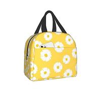 DJNGN Borsa termica per il pranzo per ragazze e donne, borsa termica riutilizzabile per il pranzo, per ragazze, ragazzi, scuola, lavoro, ufficio, viaggi, picnic, bianco, aster margherita, giallo