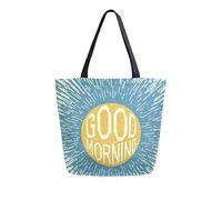 DJNGN Borsa tote in tela con motivo Good Morning Borsa riutilizzabile per la spesa Borsa da trasporto con manici