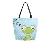 DJNGN Borsa tote in tela con rana addormentata Borse per la spesa riutilizzabili Borsa per il trasporto con manici