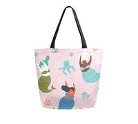 DJNGN Borsa tote in tela con tre sirene e polpi Borse per la spesa riutilizzabili Borsa per il trasporto con manici