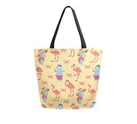 DJNGN Borsa tote in tela Fun Hippos On Vacation and Flamingo casual per lo shopping viaggio riutilizzabili