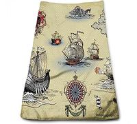 DJNGN Bussola Asciugamani ad Asciugatura Rapida,Nave Pirata Navigazione,Asciugamani in Microfibra Altamente Assorbenti,Uso Multiuso Come Hotel,Bagno, a,Spa,Grigio - 27 x 16 pollici