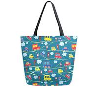 DJNGN Cars on The Road Borsa per la spesa riutilizzabile Borsa in tela Borsa a tracolla grande pieghevole lavabile per donna
