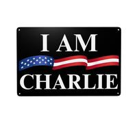 DJNGN Cartelli in metallo commemorativi Io sono Charlie Kirk Riposa in pace, eroe Charlie Kirk, cartelli in latta, 8x12 pollici, decorazione per esterni, interni, giardino, prato Y1006