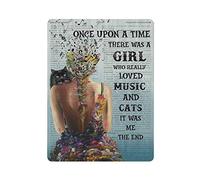 DJNGN C'era una ragazza che amava la musica e i gatti Targa in metallo retrò Targa in metallo Poster da parete per la casa Bar Cafe Bagno Cucina Garage Giardino Fattoria Man Cave Decor Regali novità