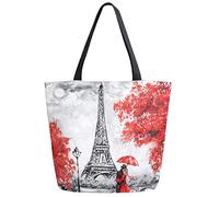 DJNGN Chic Romantic Paris Eiffel Tower Tree Painting Print Extra Large Canvas Market Beach Travel Riutilizzabile Grocery Shopping Tote Bag School Portable Storage HandBag