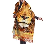 DJNGN Cool Fire Lion Flame King Cashmere Scarf for Women Men Lightweight Unisex Fashion Soft Winter Scarves Fringe Shawl Wrap