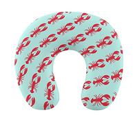 DJNGN Cuscino da viaggio unico per il collo Aragoste rosse Cuscino azzurro cielo Supporto per la testa del collo auto aeroplano, Cuscino per il collo alla moda a forma di U Lavabile per pisolino e