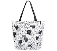 DJNGN Cute Cartoon Black White Cats Pattern Extra Large Canvas Market Beach Travel Riutilizzabile Shopping per la spesa Borsa di stoccaggio portatile Borse