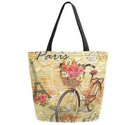 DJNGN Elegante Parigi Torre Eiffel Bike Vintage Poster Modello Extra Large Tela Spiaggia Viaggi Palestra Riutilizzabile Shopping Tote Bag