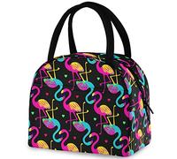 DJNGN Exotic Flamingo Hearts Borsa riutilizzabile per il pranzo con tasca frontale Chiusura a cerniera Borsa termica termica isolata per il lavoro scolastico Picnic Viaggi Pesca Spiaggia