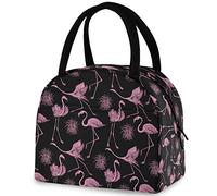 DJNGN Fashion Monochrome Flamingo Borsa riutilizzabile per il pranzo con tasca frontale Borsa termica termica isolata per il rientro a scuola Lavoro Viaggi Pesca Picnic Spiaggia