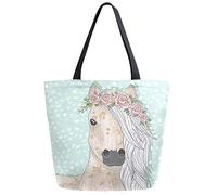 DJNGN Favola bellissimo cavallo con fiori borsa a tracolla extra large in tela borsa con manico superiore per scuola palestra spiaggia weekender viaggi riutilizzabile spesa