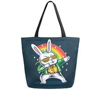 DJNGN Felice giorno di San Patrizio Coniglio Borsa della spesa riutilizzabile per la spesa Borsa in tela Borsa grande pieghevole lavabile Borsa a tracolla per donna