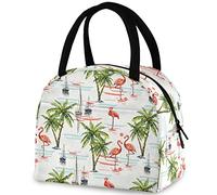 DJNGN Flamingo Tropical Palm Trees - Borsa riutilizzabile per il pranzo con tasca frontale, borsa termica termica isolata per il rientro a scuola, lavoro, viaggi, pesca, picnic, spiaggia