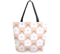 DJNGN Fox Plaid Print with Love Borsa per la spesa riutilizzabile per la spesa Borsa in tela Borsa a tracolla grande pieghevole e lavabile per donna
