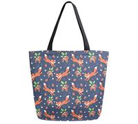 DJNGN Fox Strawberry Borsa per la spesa riutilizzabile per la spesa Borsa in tela Borsa a tracolla grande pieghevole lavabile per donna