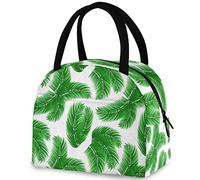DJNGN Fresca realistica verde tropicale foglie di palma bianca riutilizzabile borsa per il pranzo borsa termica termica isolata per il ritorno a scuola lavoro picnic viaggio pesca spiaggia
