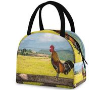 DJNGN Gallo rurale che canta su palo di legno Borsa termica per il pranzo, borsa termica riutilizzabile per contenitori multitasche per donne e uomini Lavoro scolastico Picnic Viaggi all'aperto