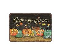 DJNGN God Says You Are Halloween Pumpkin Retro Metal Sign Wall Tin Poster Home Wall Art Bar Cafe Bagno Cucina Garage Giardino Farm Man Cave Decor Regali novità