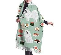 DJNGN Japanese Spitz Sushi Samoye Dog Cashmere Scarf for Women Men Lightweight Oversized Fashion Soft Winter Scarves Fringe Shawl Wraps